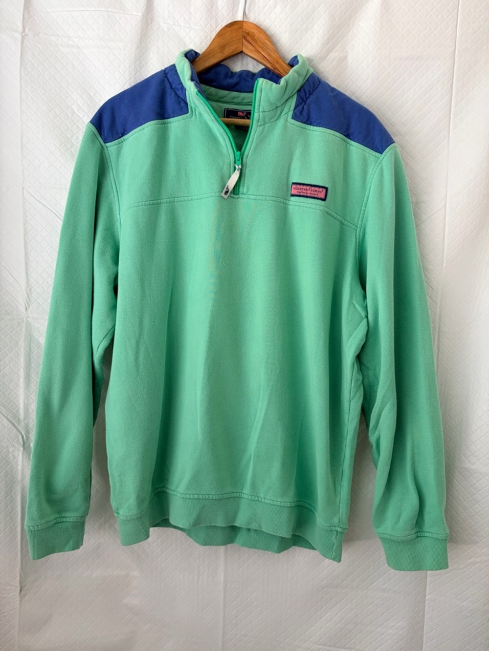 Vineyard Vines Mint Green Quarter-Zip Pullover with Navy Yoke